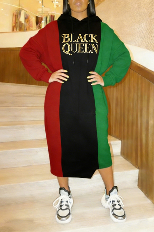 Casual Colorblock Letter Graphic Dress