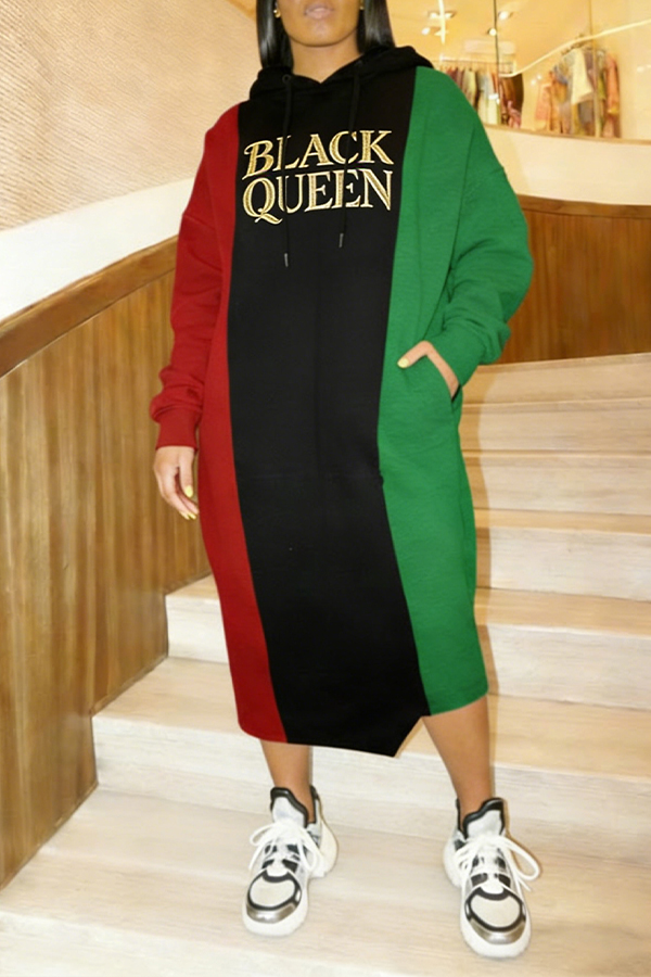 Casual Colorblock Letter Graphic Dress