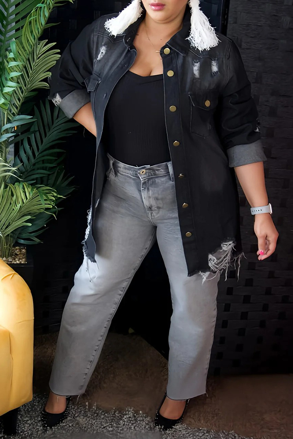 Stylish Letter Graphic Ripped Jacket