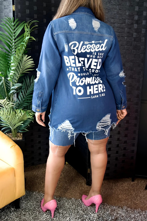 Stylish Letter Graphic Ripped Jacket