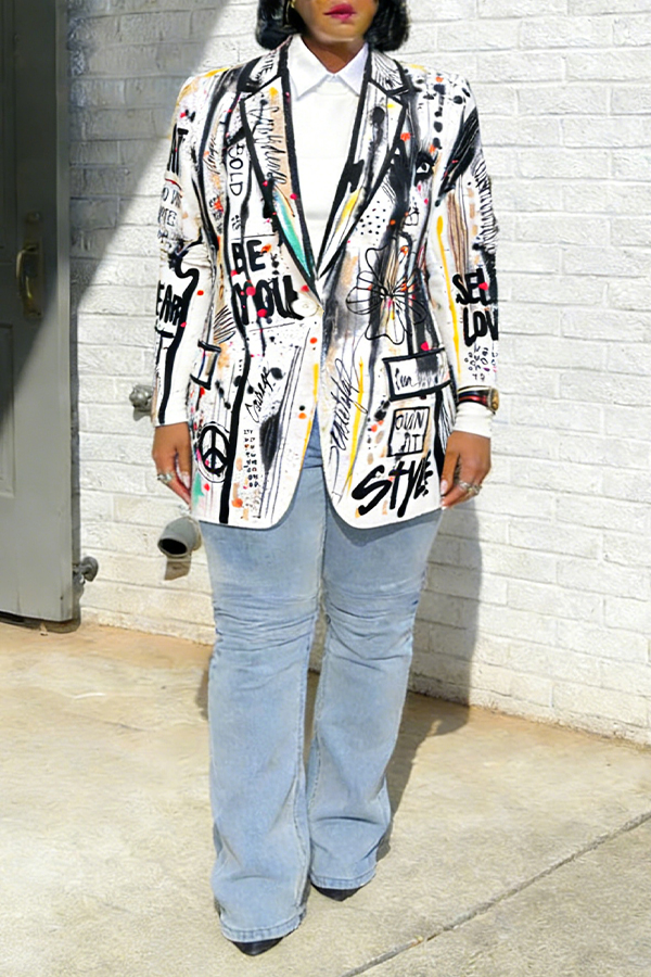 Stylish Lapel Neck Hand Painted Jacket