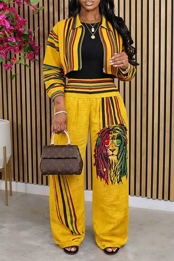 Colorful Striped Top & Figure Graphic Pants Set