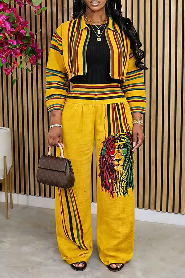 Colorful Striped Top & Figure Graphic Pants Set