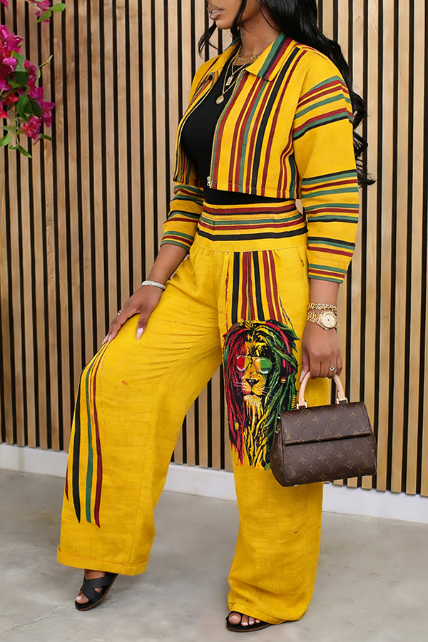 Colorful Striped Top & Figure Graphic Pants Set