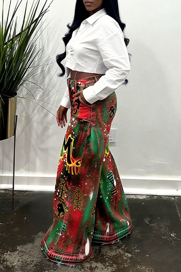 Street Black History Month Graffiti Print Straight Jeans