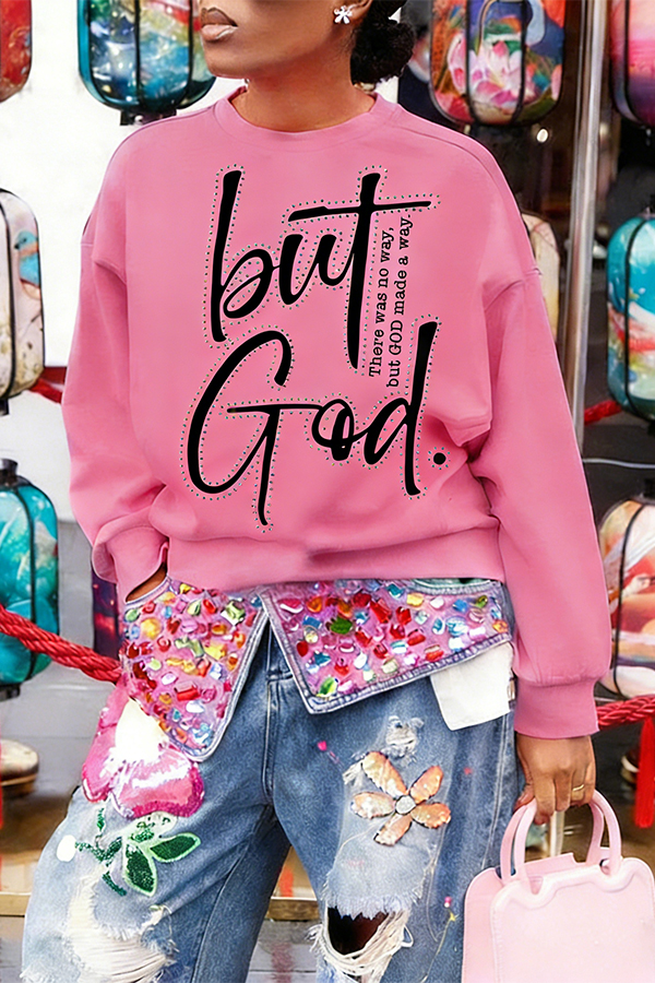 Stylish Rhinestones Slogan Print Sweatshirt