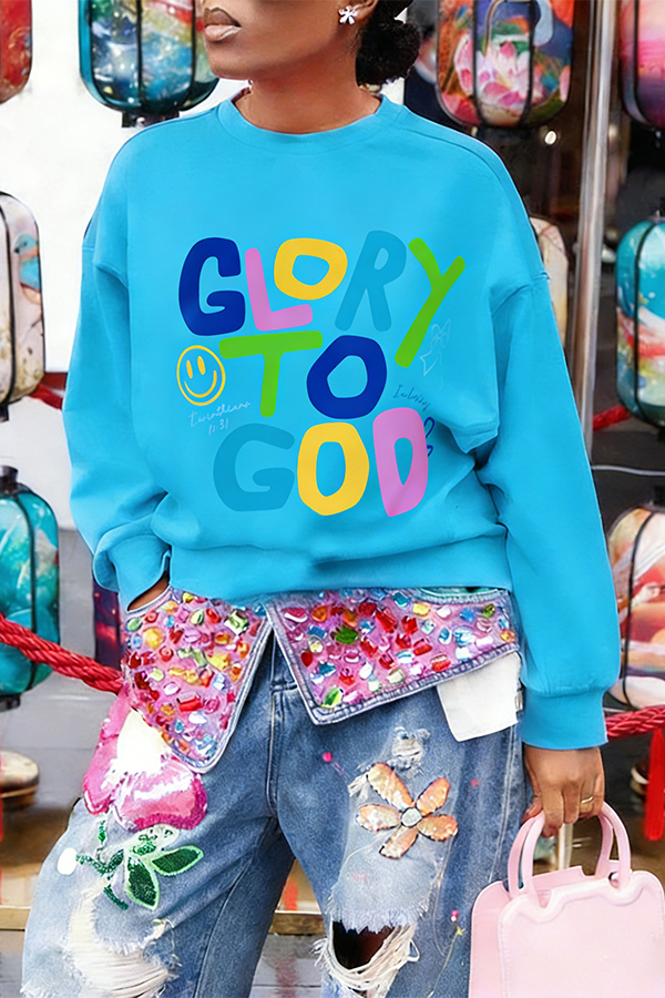 Stylish Slogan Offset Print Sweatshirt