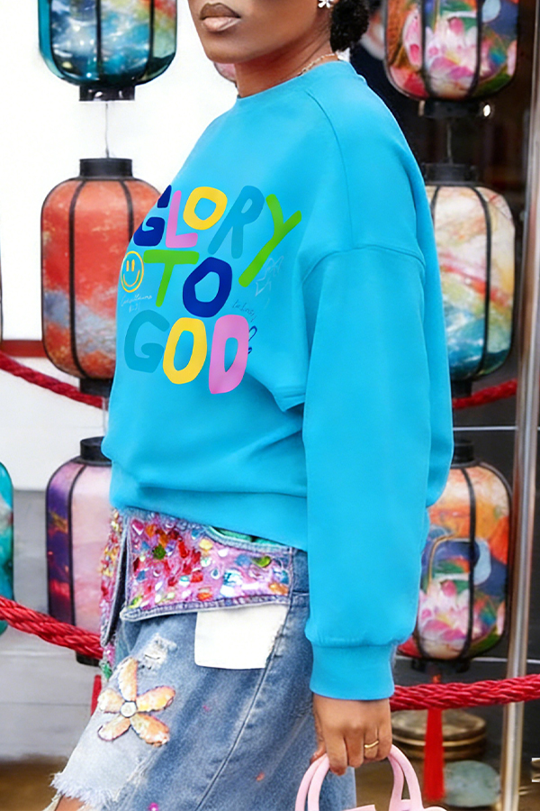 Stylish Slogan Offset Print Sweatshirt