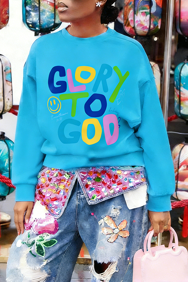 Stylish Slogan Offset Print Sweatshirt