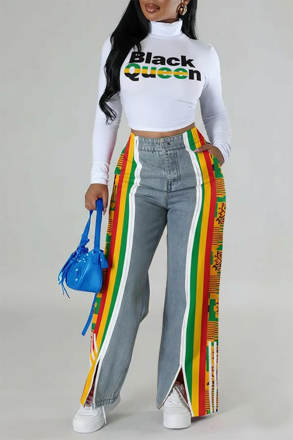 Black History Month Colorblock Adinkra Patchwork Jeans