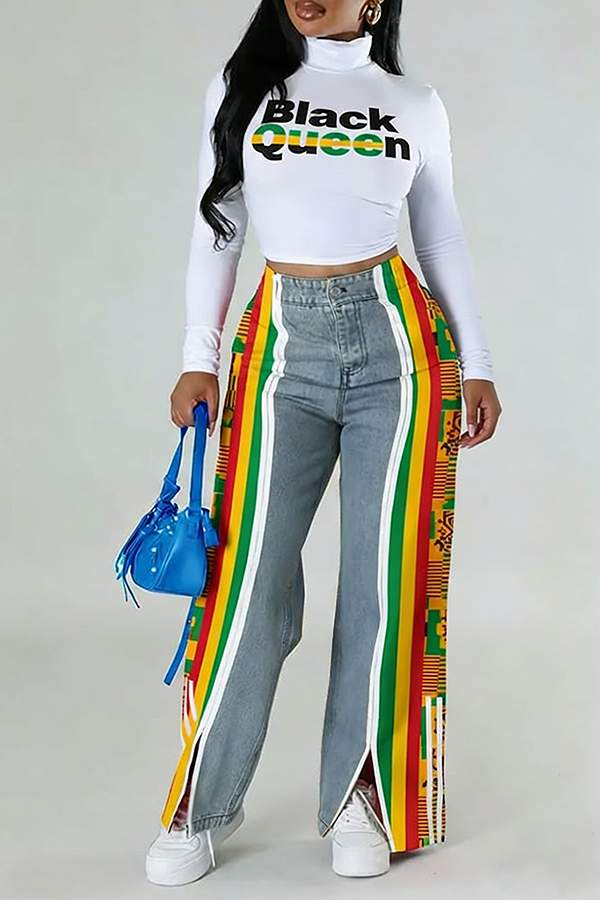 Black History Month Colorblock Adinkra Patchwork Jeans