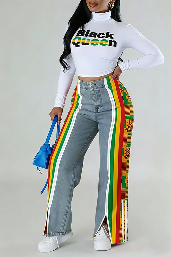 Black History Month Colorblock Adinkra Patchwork Jeans