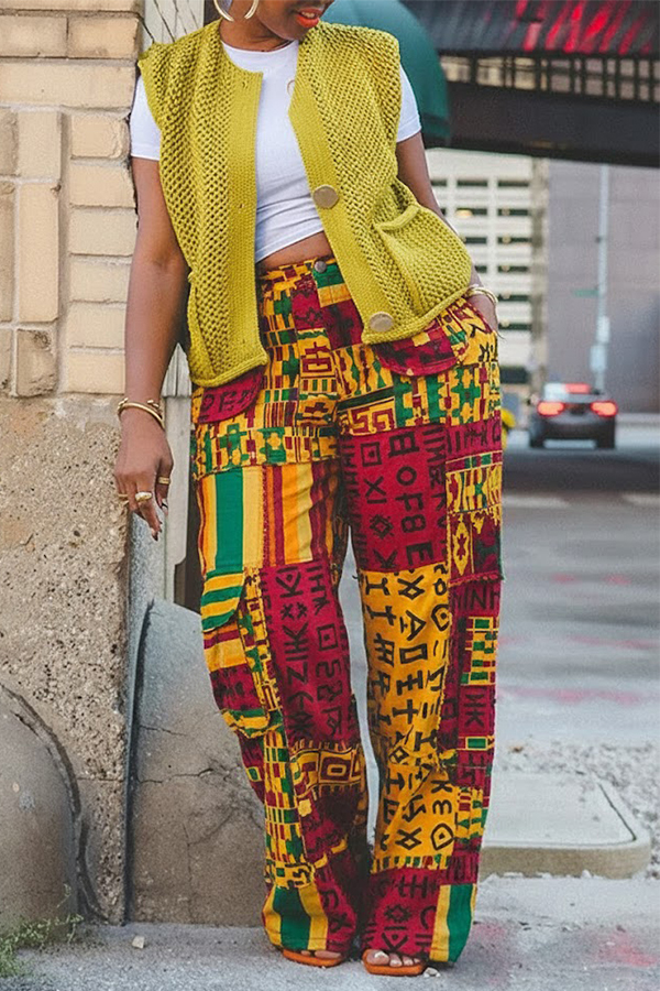 Black History Month Patchwork Colorblock Straight Leg Pants
