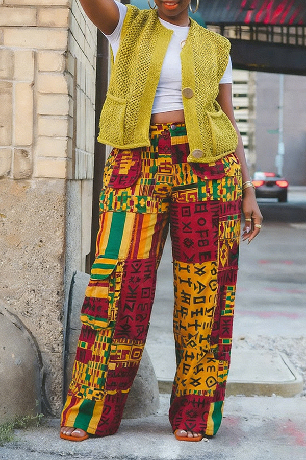 Black History Month Patchwork Colorblock Straight Leg Pants