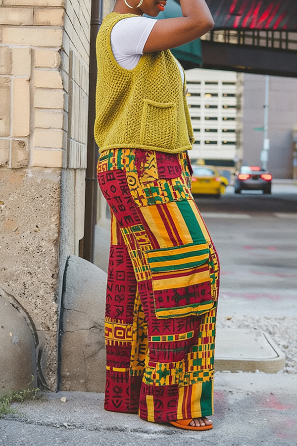 Black History Month Patchwork Colorblock Straight Leg Pants