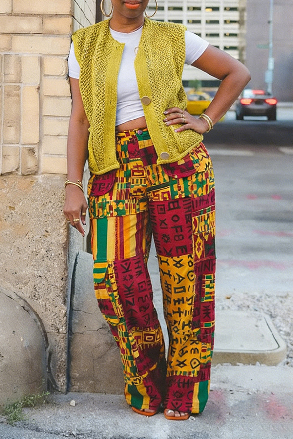 Black History Month Patchwork Colorblock Straight Leg Pants
