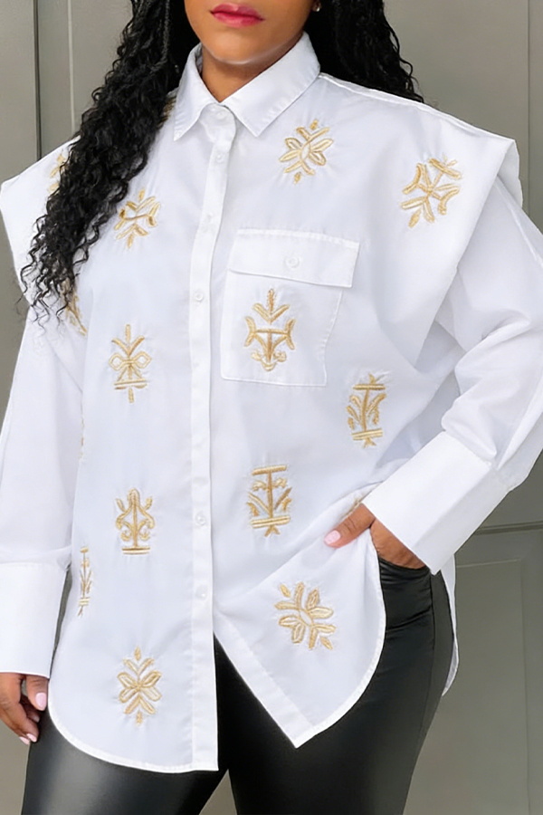Black History Month Adinkra Embroidered Exaggerated Shoulder Shirt