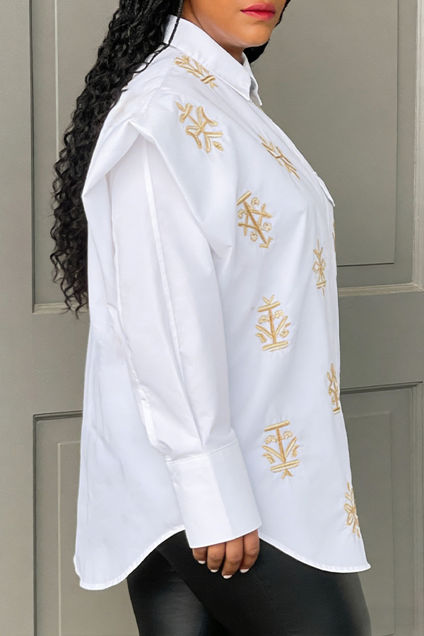 Black History Month Adinkra Embroidered Exaggerated Shoulder Shirt