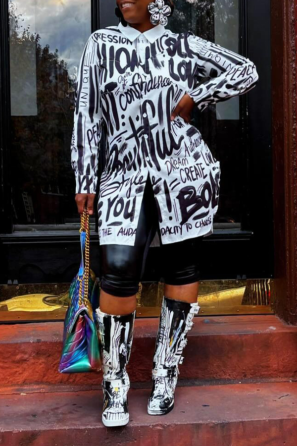 Stylish Split Hem Hand Painted Shirt