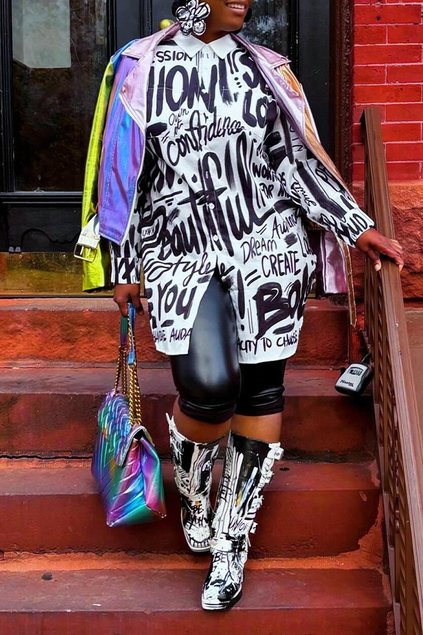 Stylish Split Hem Hand Painted Shirt