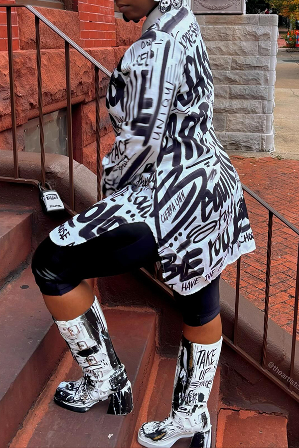 Stylish Split Hem Hand Painted Shirt