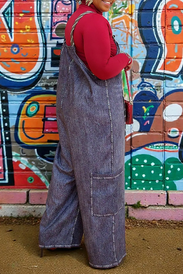 Stylish Long Tie Cargo Denim Jumpsuit