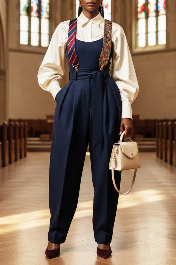 Executive Long Tie Style Cuffed Jumpsuit
