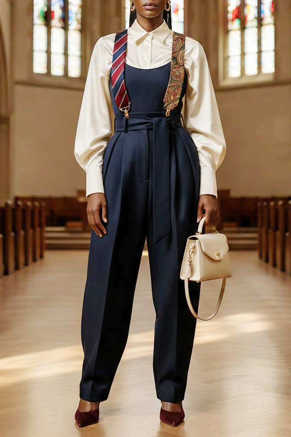 Executive Long Tie Style Cuffed Jumpsuit