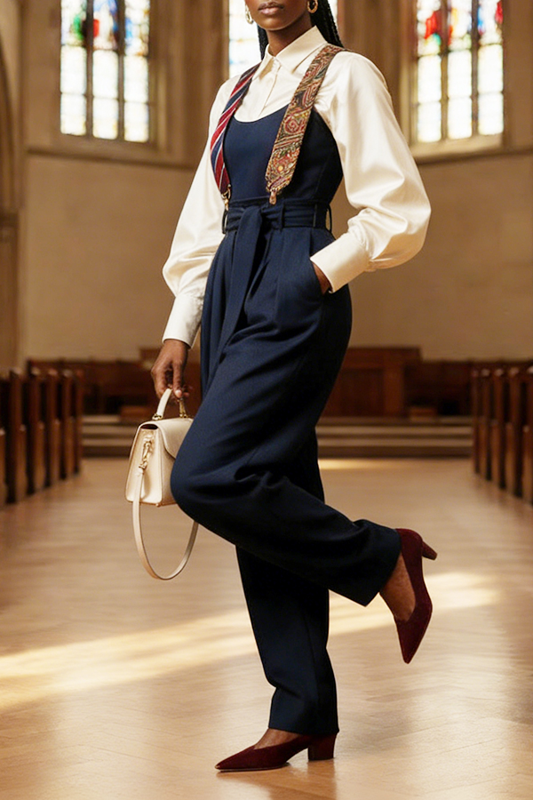 Executive Long Tie Style Cuffed Jumpsuit