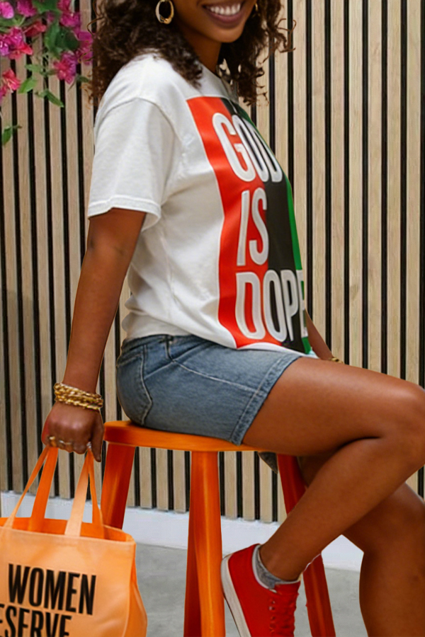 Stylish God Is Dope Colorblock T-shirt