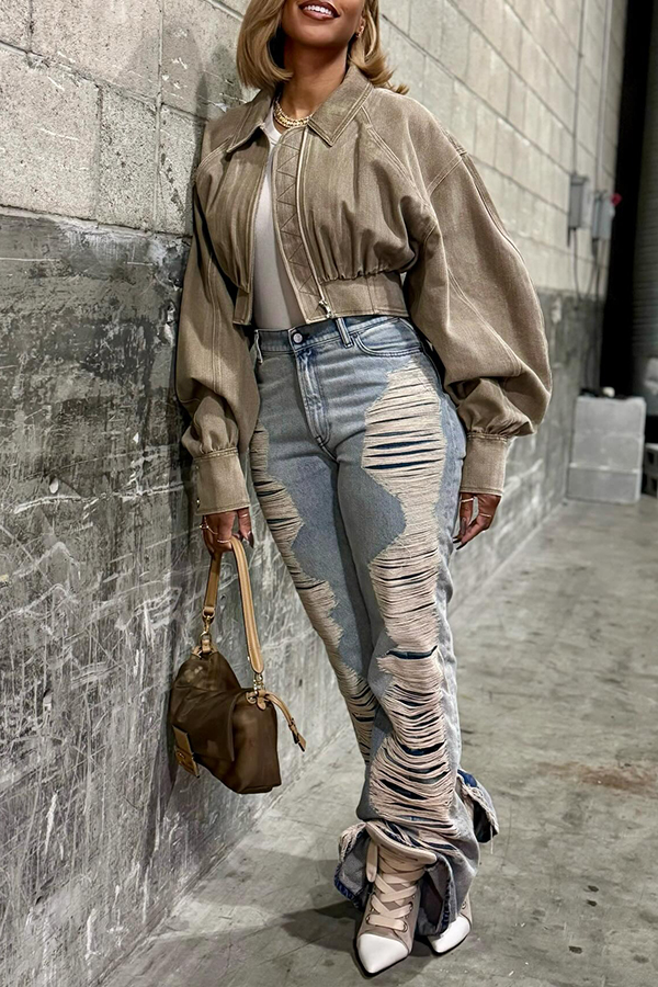 Stylish High Waisted Ripped Straight Jeans