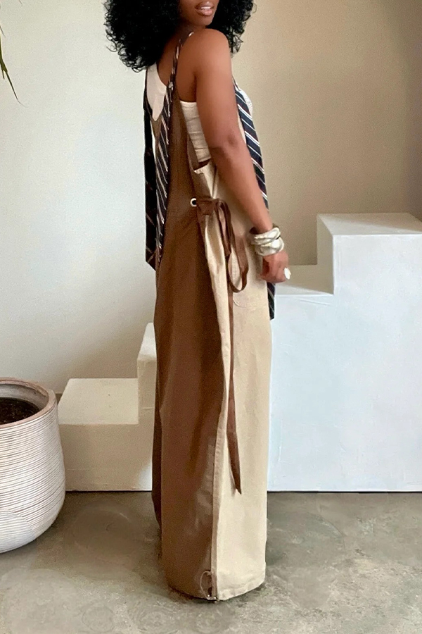 Loose Fit Adjustable Tie Suspenders Pockets Jumpsuit