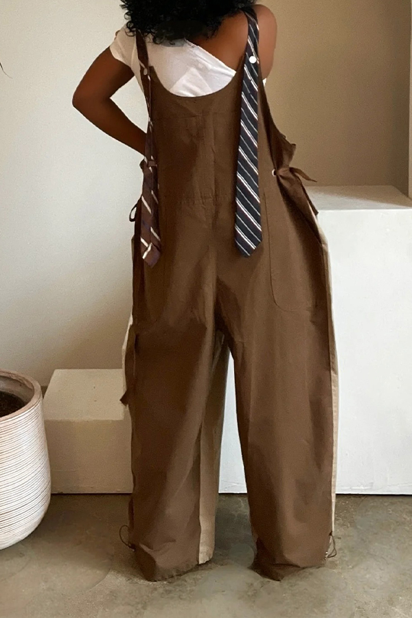 Loose Fit Adjustable Tie Suspenders Pockets Jumpsuit