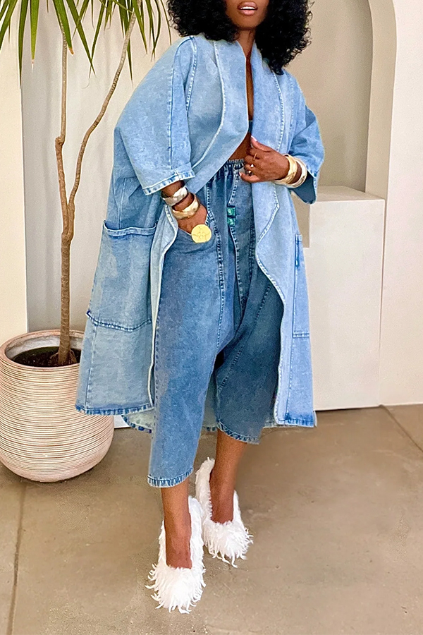 Stylish Shawl Collar Denim Jacket