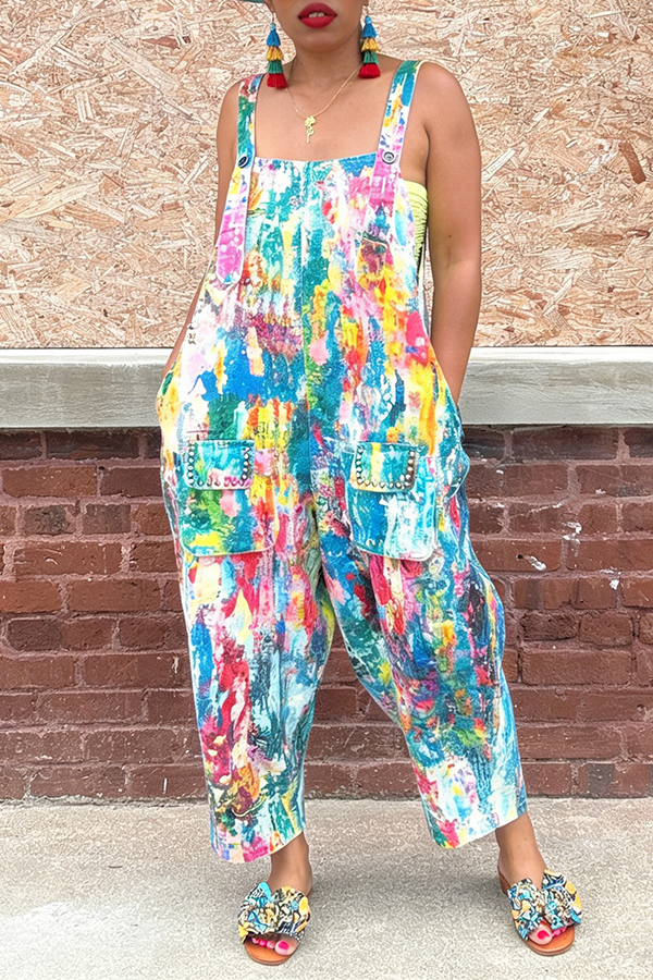 Street Abstract Painted Studded Overalls