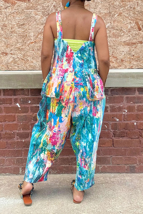 Street Abstract Painted Studded Overalls