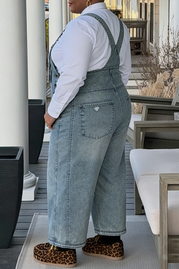 Stylish Ripped Wide Leg Denim Overalls