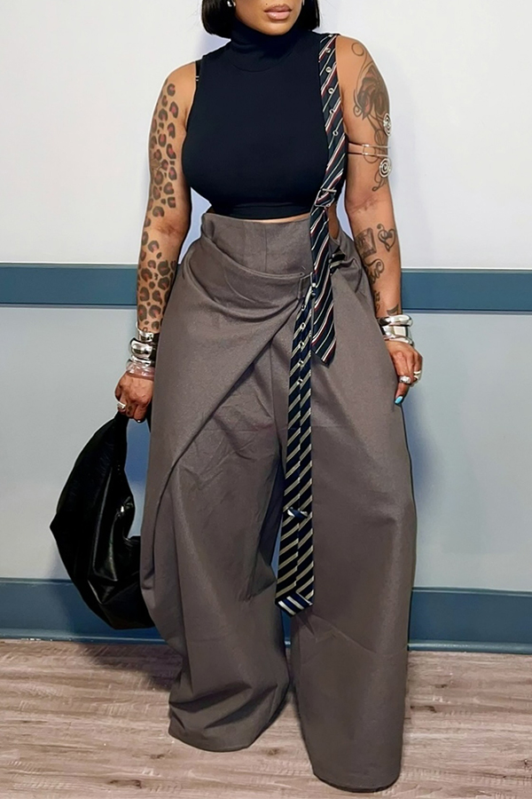 Stylish One-shoulder Asymmetrical Wrap Tie Jumpsuit