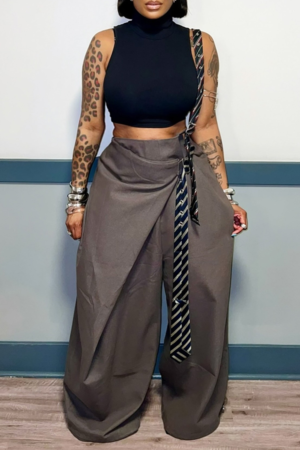 Stylish One-shoulder Asymmetrical Wrap Tie Jumpsuit