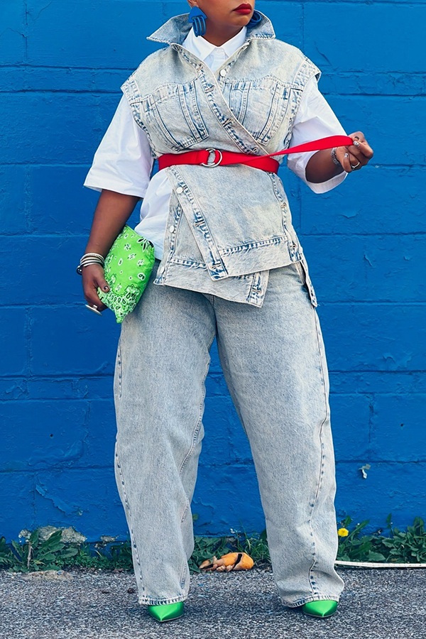Stylish Crossover Denim Sleeveless Vest