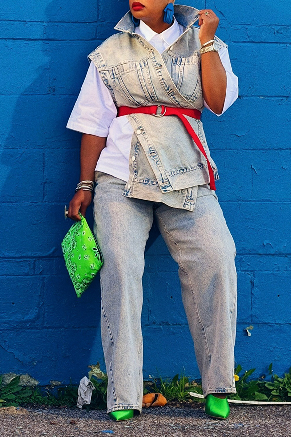Stylish Crossover Denim Sleeveless Vest