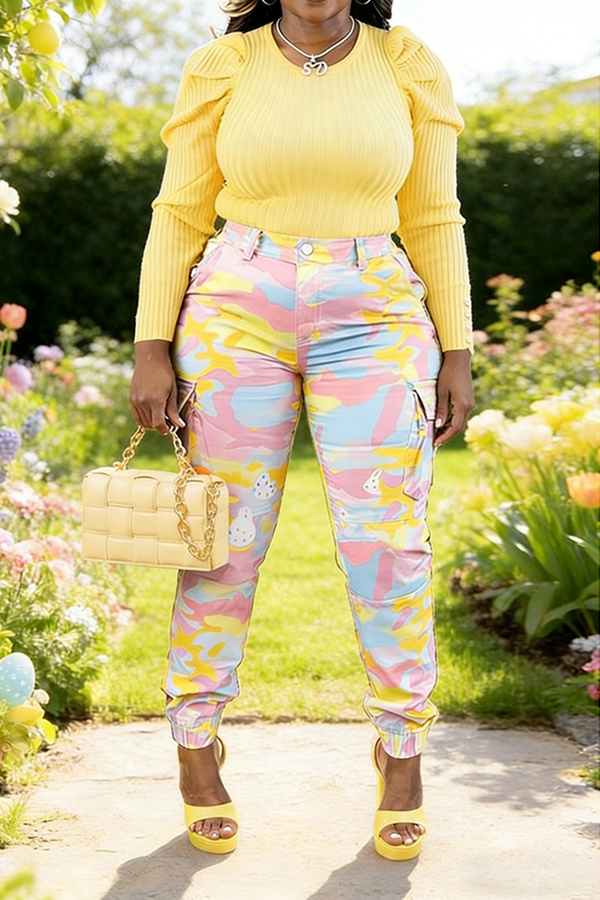 Stylish Vanilla Yellow Puff Sleeve Knit Top