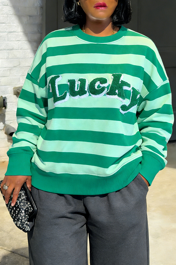 Easter Lucky Embroidered Striped Sweatshirt