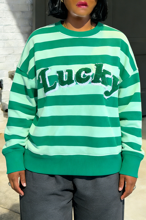 Easter Lucky Embroidered Striped Sweatshirt