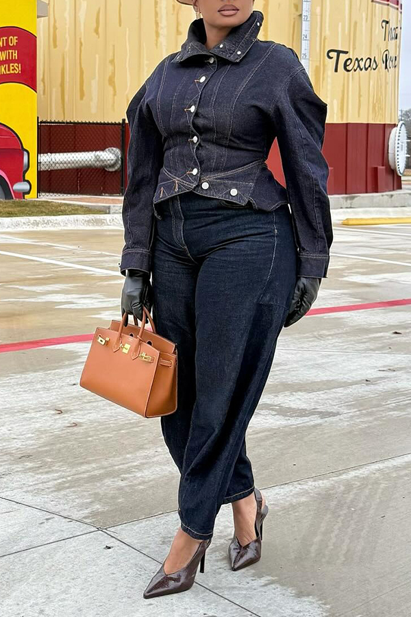 Stylish Stitched Puff Sleeve Denim Jacket