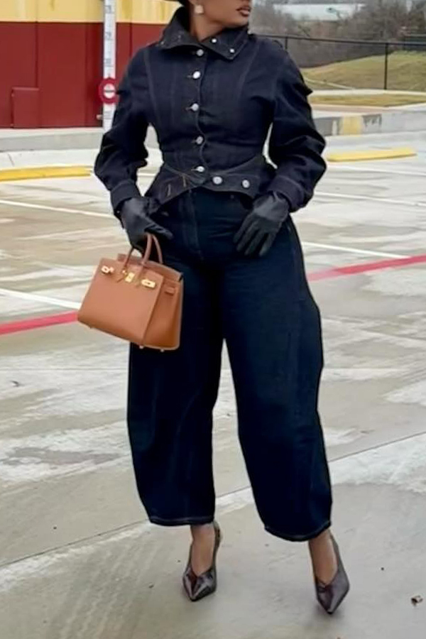 Stylish Stitched Puff Sleeve Denim Jacket