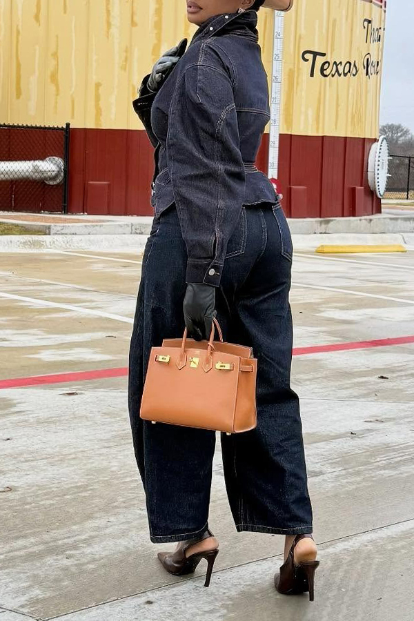 Stylish Stitched Puff Sleeve Denim Jacket