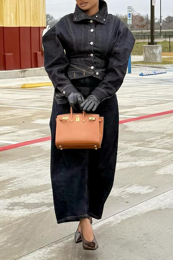 Stylish Stitched Puff Sleeve Denim Jacket