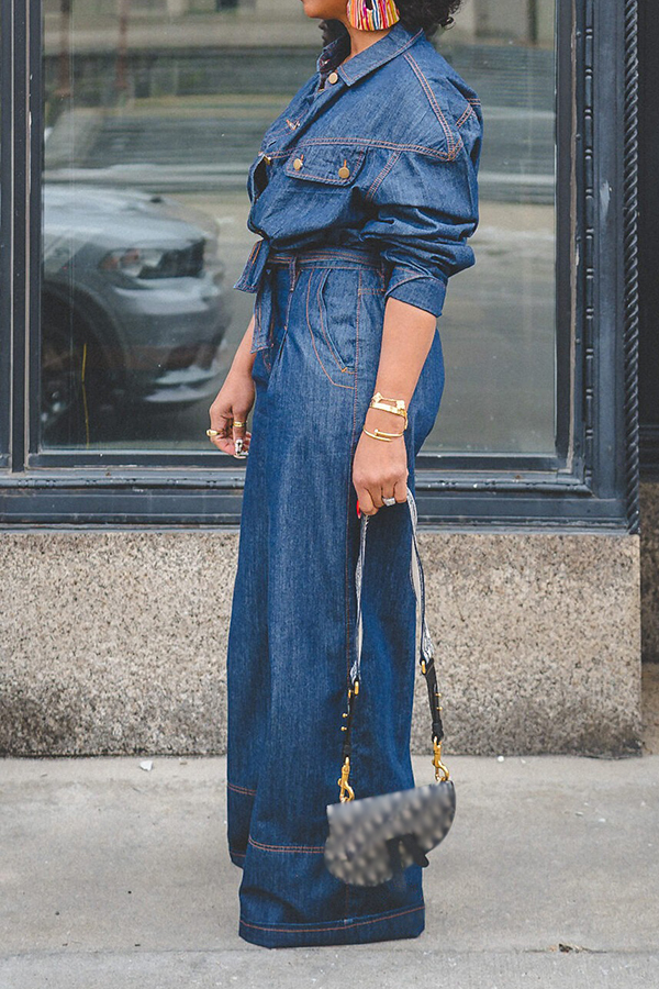 Stylish Stitched Wide-leg Denim Jumpsuit