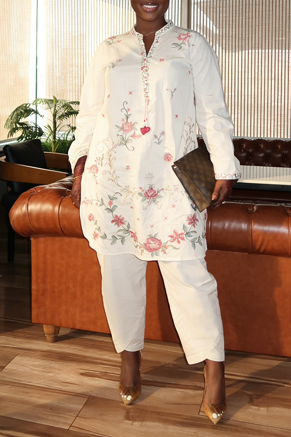 Chic Floral Embroidered Top & Pants Set